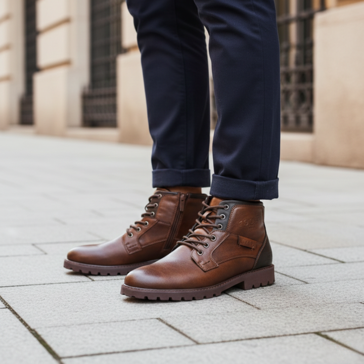 Botas de senderismo de cuero con cordones, cierre lateral ortopédico para hombre
