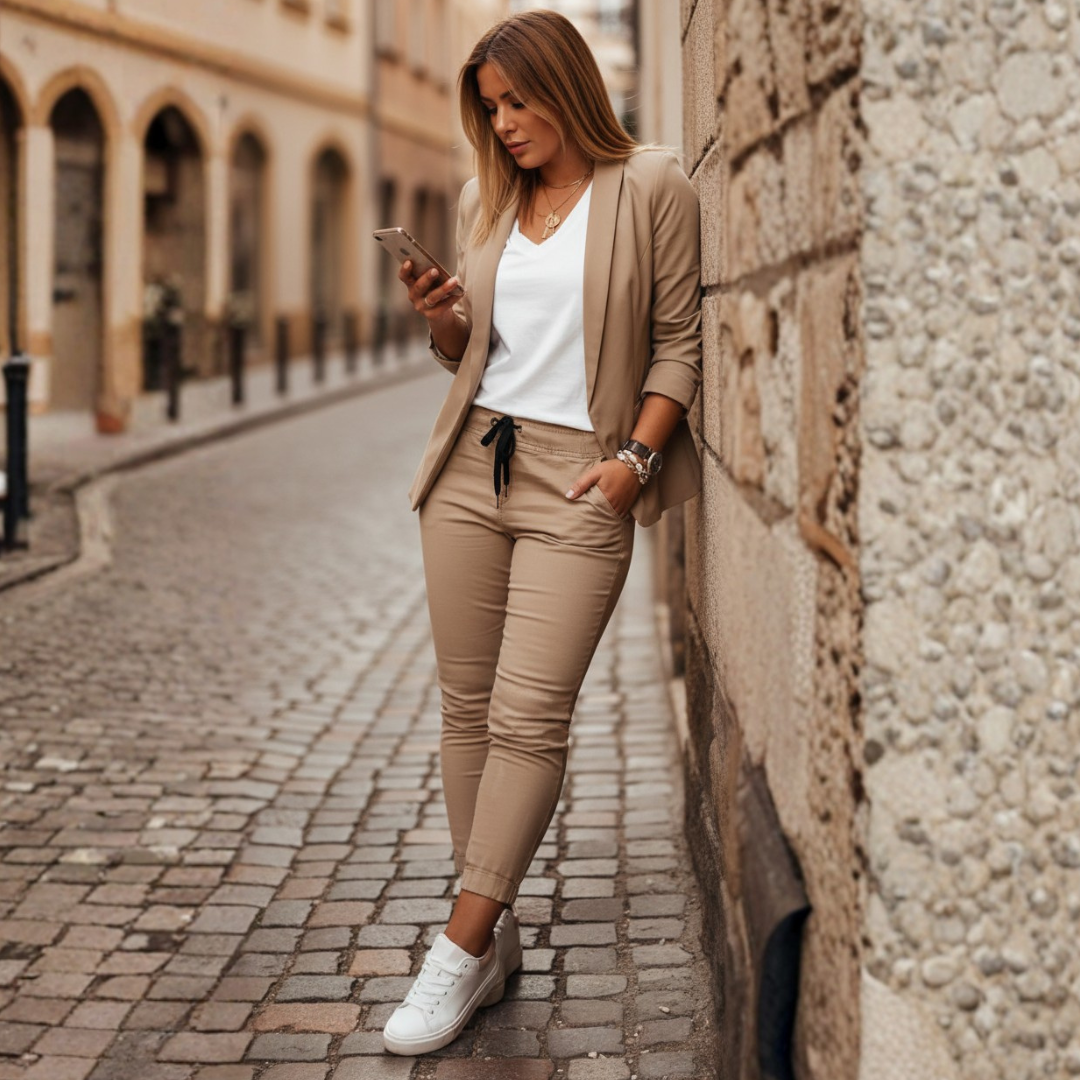 Blazer and Jogger Set Open Front Ruched Sleeve Womens