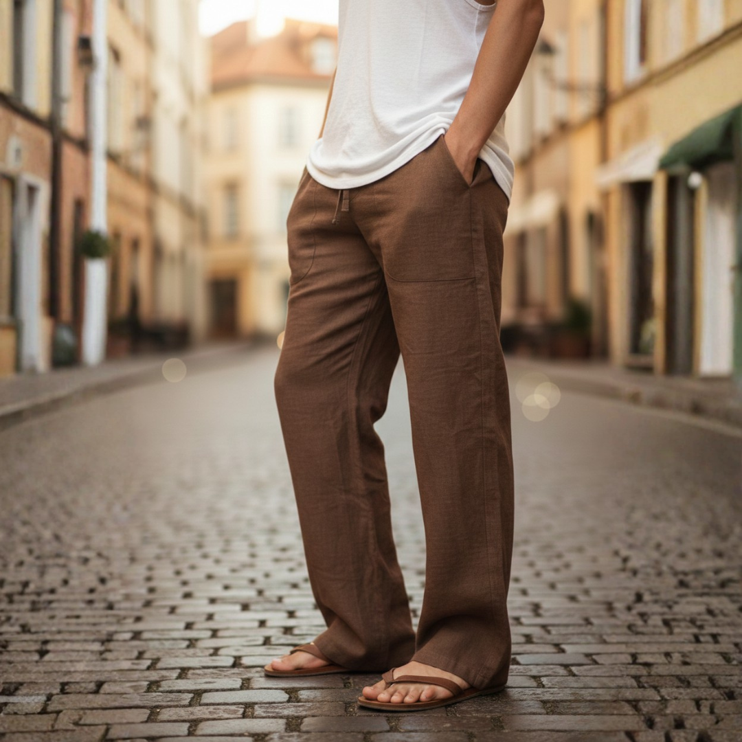 Pantalon ample en lin à cordon pour homme