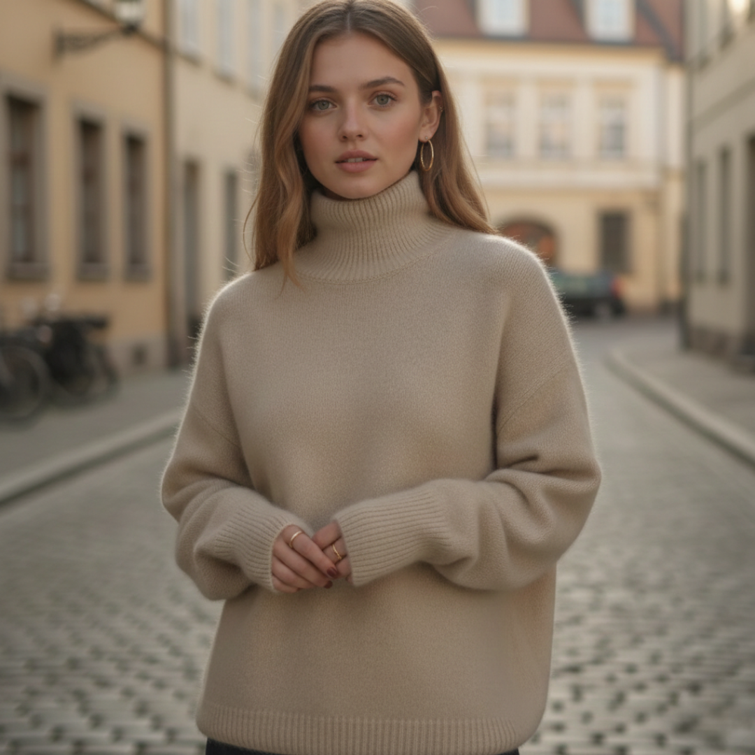 Suéter de cuello alto tejido oversize para mujer invierno