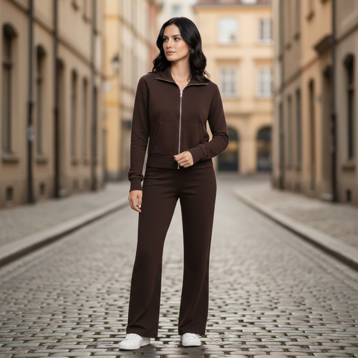 Lounge Set Zip Jacket Flare Pants Relaxed Fit Womens