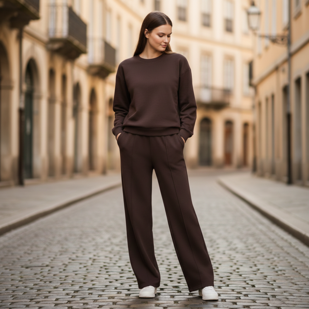 Conjunto de descanso Sudadera con cuello redondo Pantalones de pierna recta para mujer