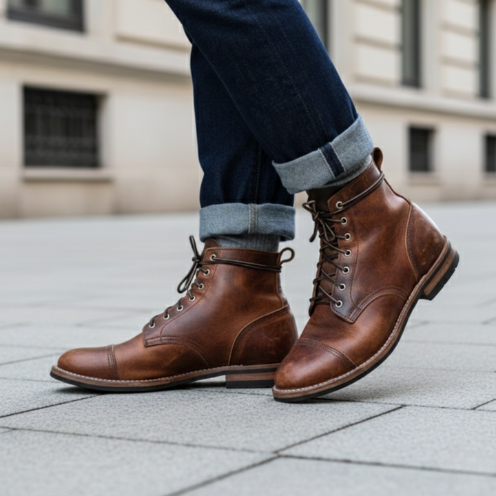 Bottes orthopédiques à sangle velcro cheville cuir homme