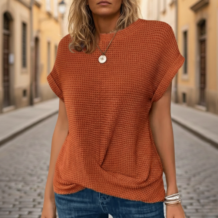 Short Sleeve Top Tummy Tucking Waffle Knit Womens