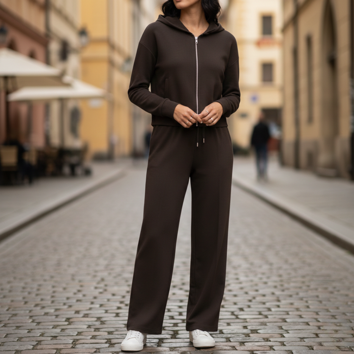 Conjunto de descanso Sudadera con cremallera Pantalones de pierna recta Ajuste holgado para mujer