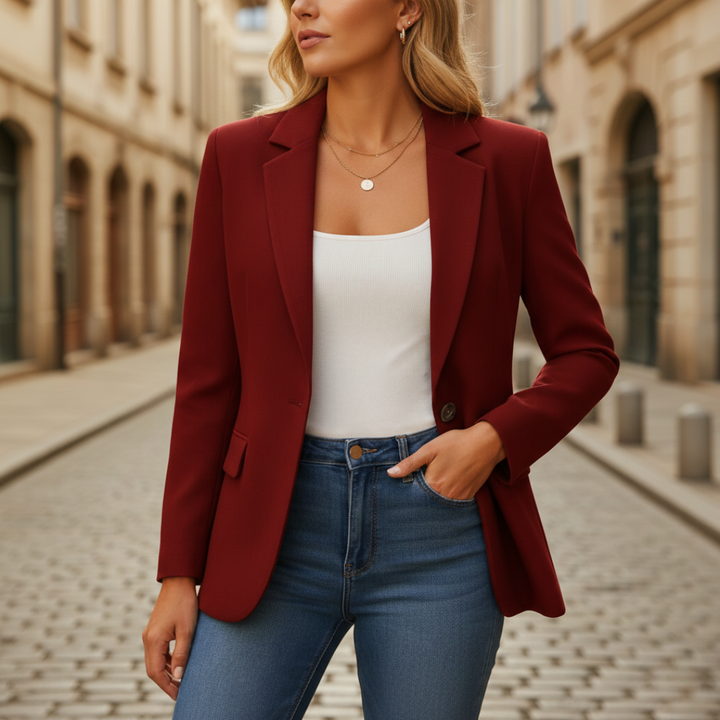 Blazer de un solo botón con solapa de muesca y bolsillos con solapa, corte entallado para mujer