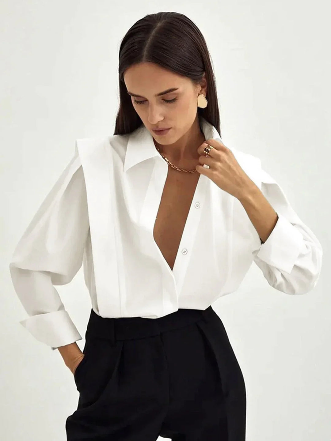 Women's Shirt Square Neck Button-Up Multi-Color