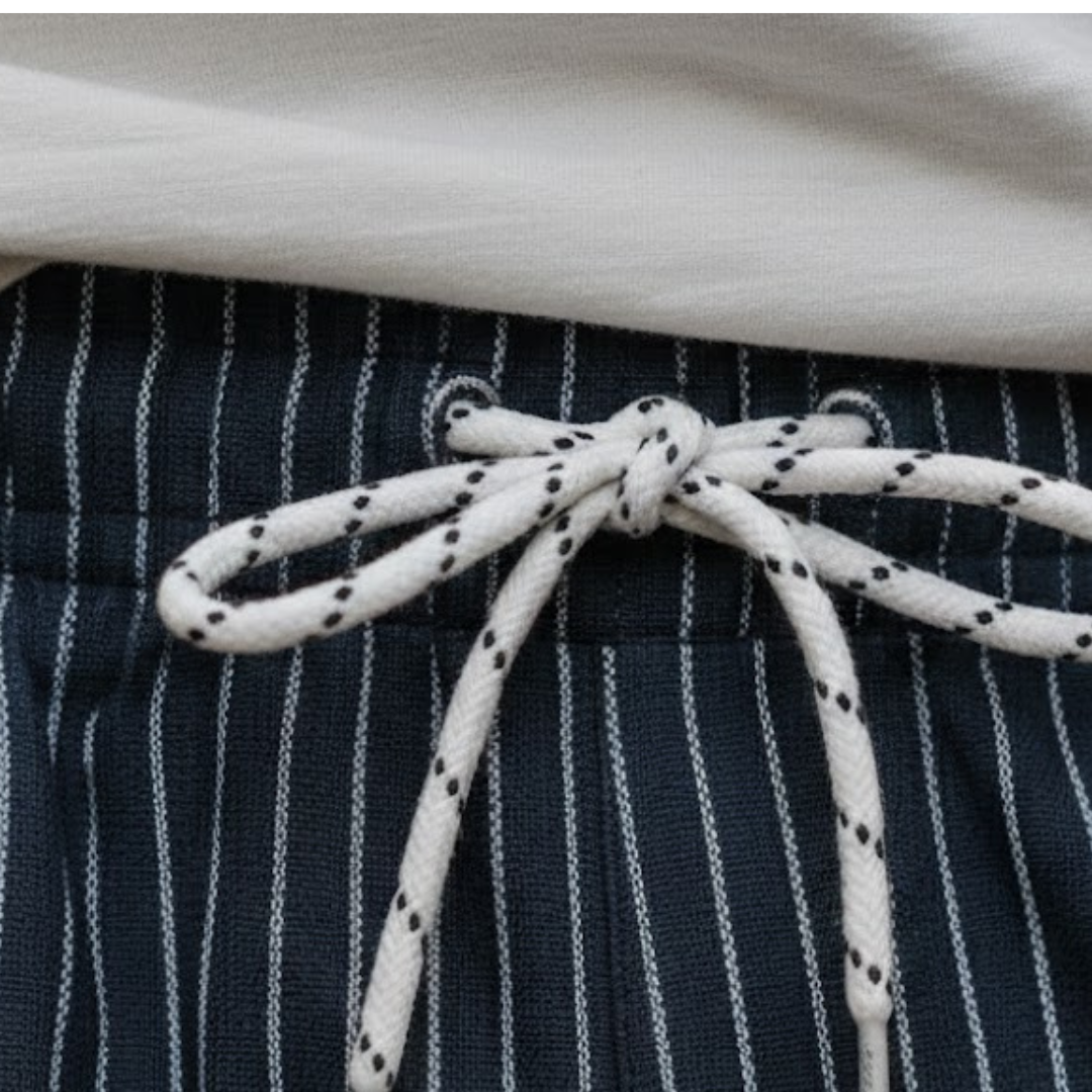 Men’s White Striped Swim Shorts Polyester Quick-Dry Adjustable Waist