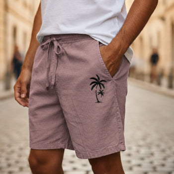 Men’s Palm Embroidery Summer Shorts