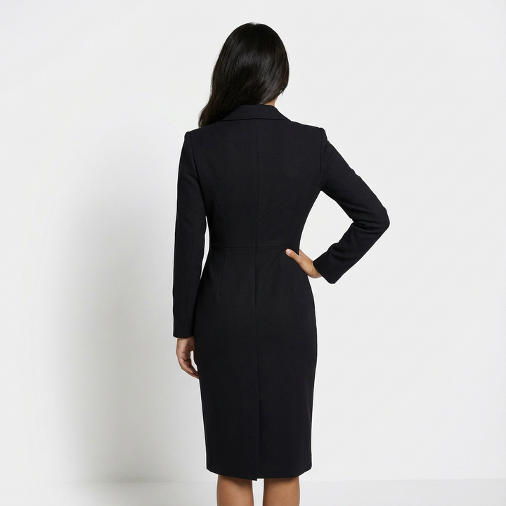 Robe midi femme style blazer à manches longues boutonnée coupe ajustée