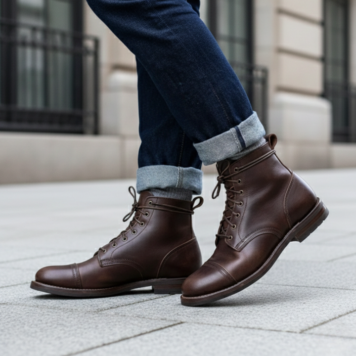 Bottes orthopédiques à sangle velcro cheville cuir homme