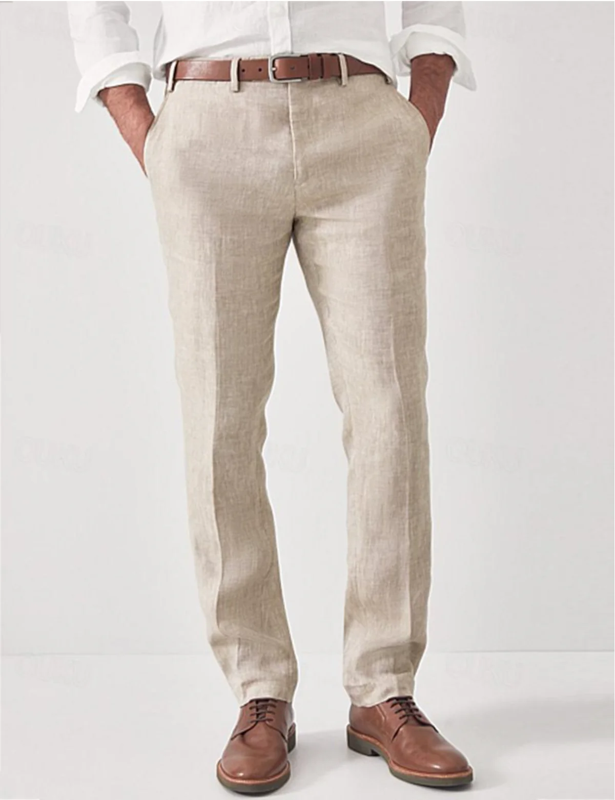 Pantalones de lino para hombre con cintura elástica estilo harem casual