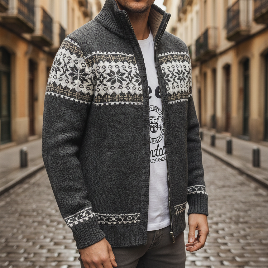 Cardigan à fermeture éclair intégrale pour homme, style nordique