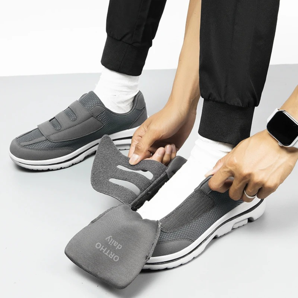 Chaussures orthopédiques pour hommes, ajustables, en mesh respirant, à enfiler, largeur large, fermeture velcro