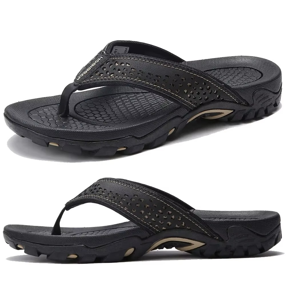 Chanclas para hombre de nobuk sintético, resistentes al agua, con soporte para el arco, plantilla acolchada y suela antideslizante – Casual para playa