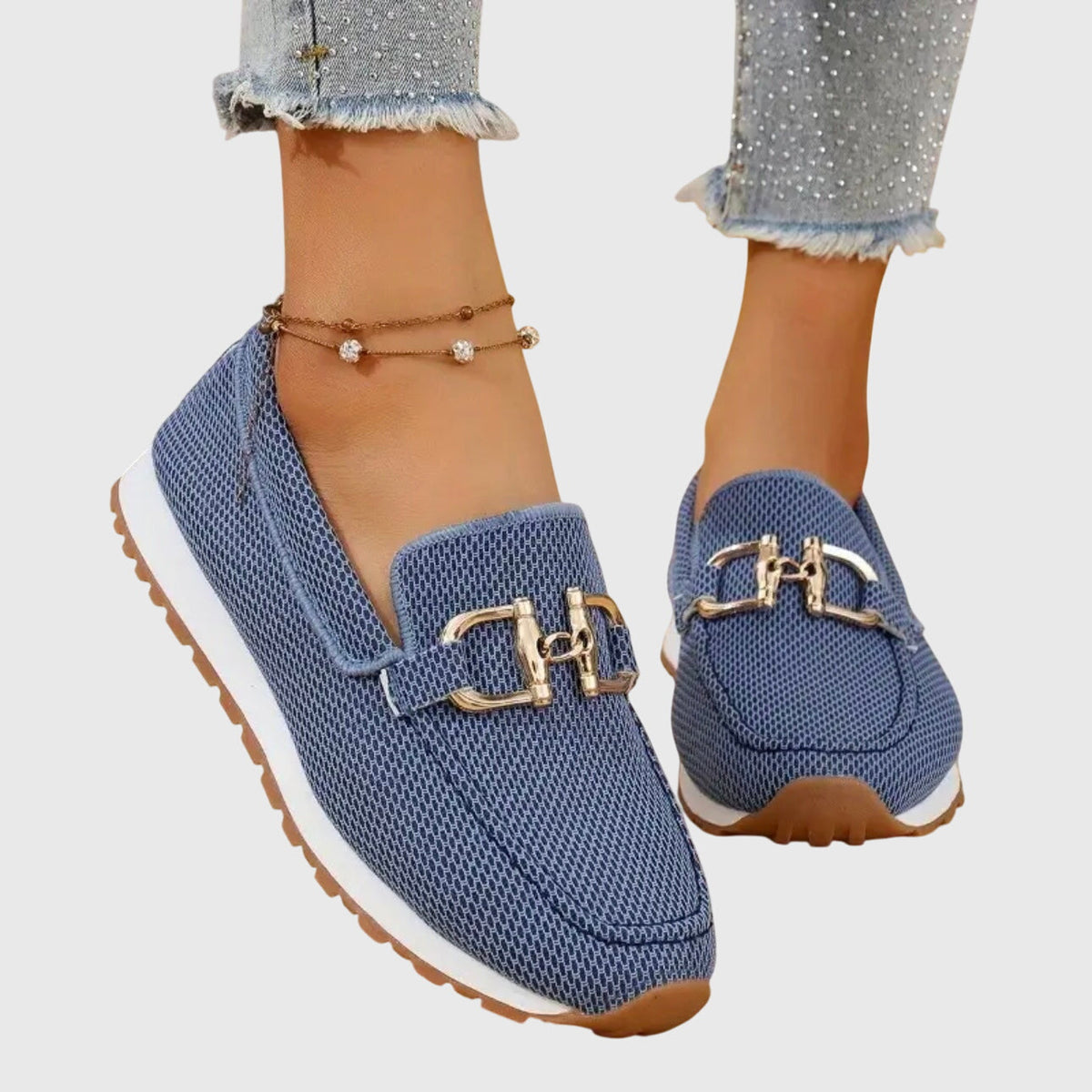 Mocasines ortopédicos para mujer, sin cordones, plantilla acolchada, suela de goma, detalle metálico