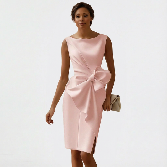 Women's Midi Dress Front Bow Sleeveless Round Neck A-Line