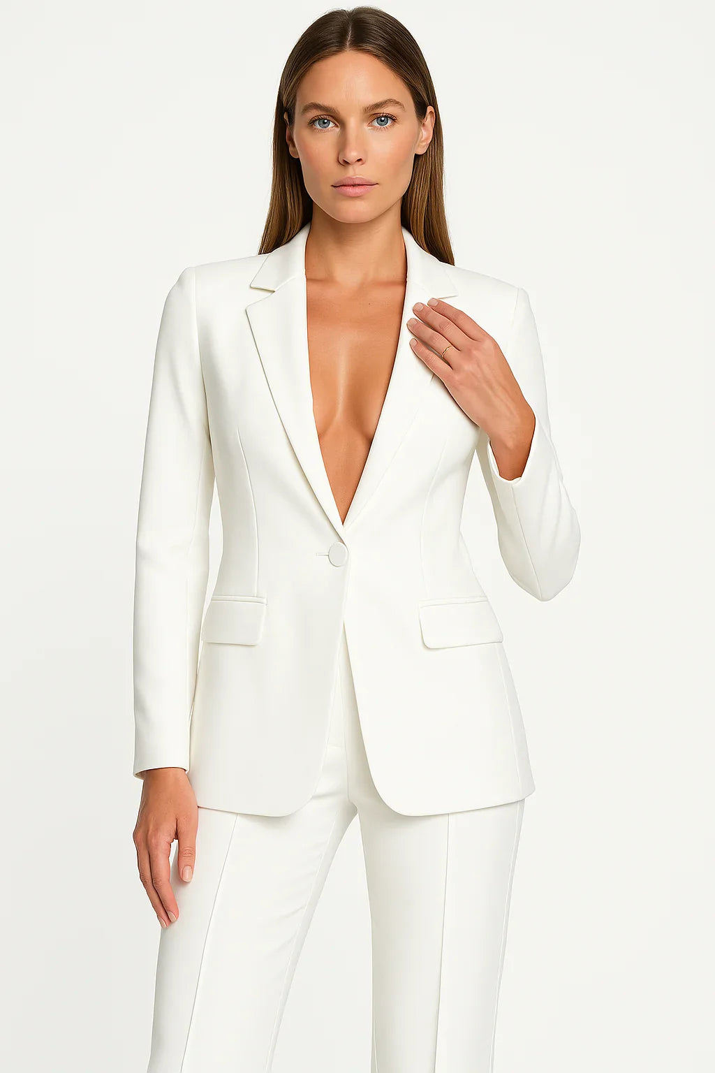 Conjunto de 2 piezas para mujer: blazer y pantalones de corte recto, manga larga – Formal