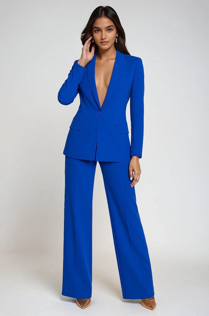 Conjunto de 2 piezas para mujer: blazer y pantalones de corte recto, manga larga – Formal