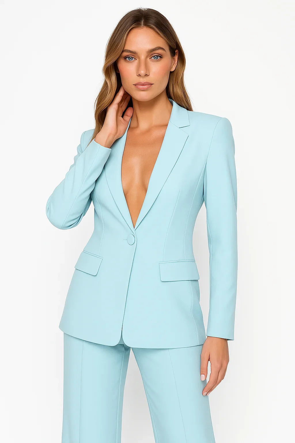 Conjunto de 2 piezas para mujer: blazer y pantalones de corte recto, manga larga – Formal