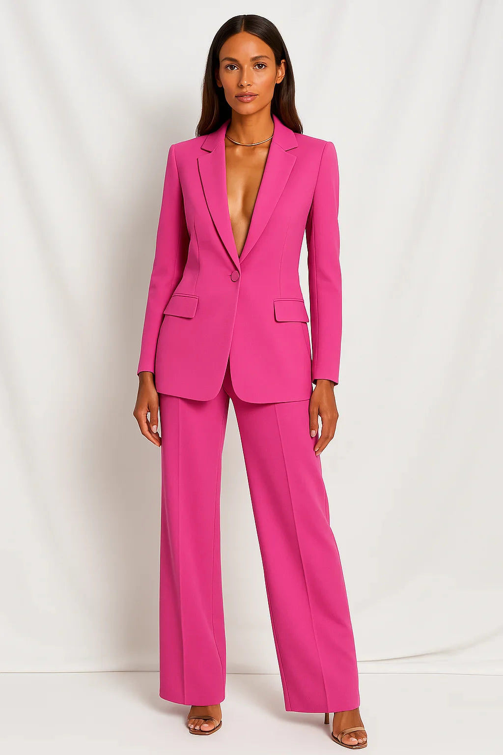 Conjunto de 2 piezas para mujer: blazer y pantalones de corte recto, manga larga – Formal