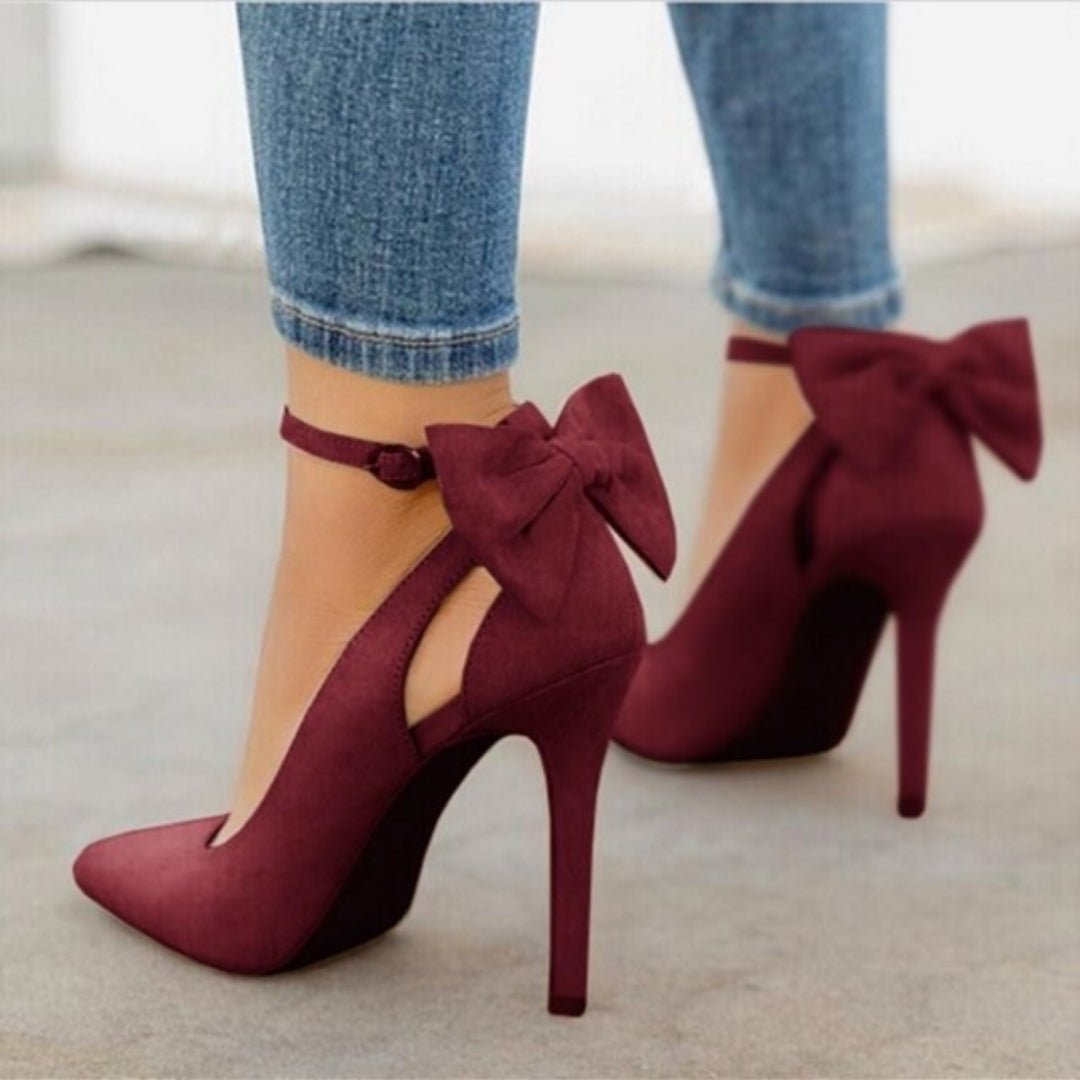 Escarpins femme en satin avec nœud, bout pointu, talon haut, tenue formelle