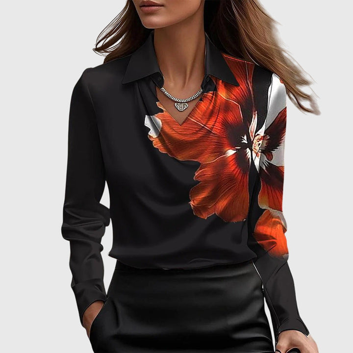 Women's Blouse Satin Button-Up Long Sleeve Pleated Collar