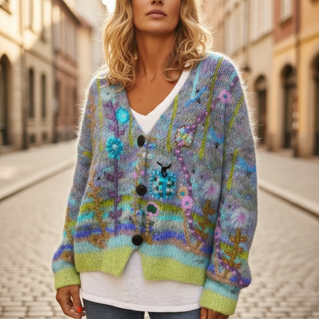 Cardigan Long Sleeve Floral Knit Womens