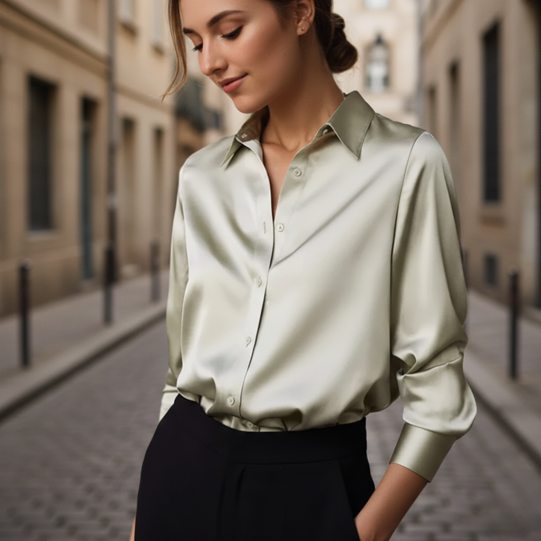 Chemisier long pour femme en satin à boutons devant