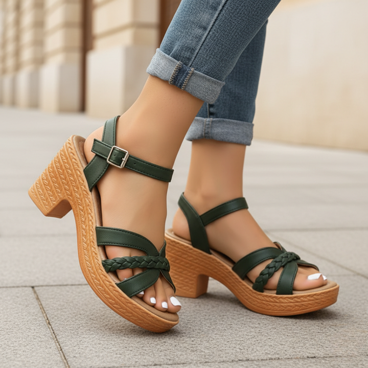 Sandalias ortopédicas de cuña trenzada sintética para mujer