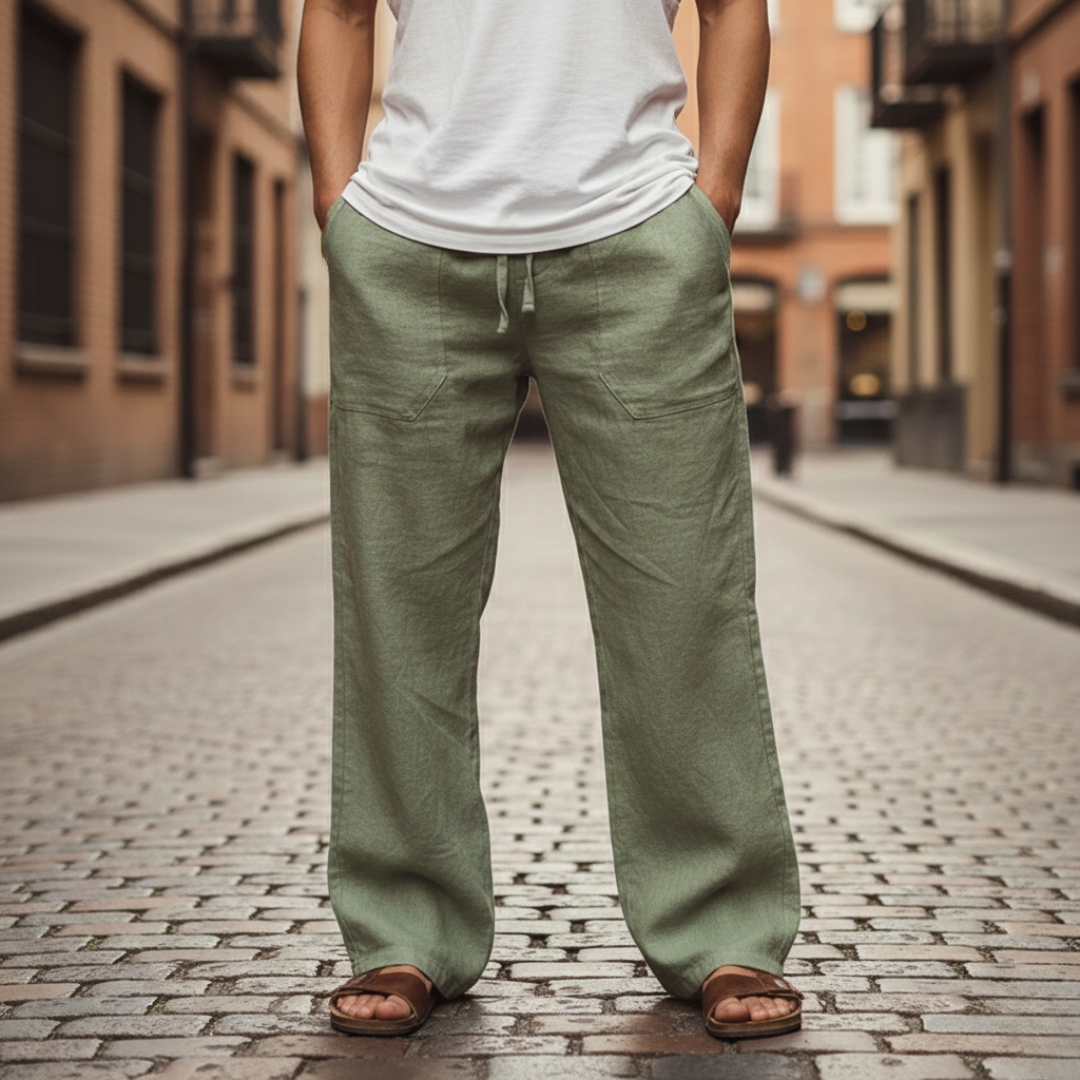 Pantalon ample en lin à cordon pour homme