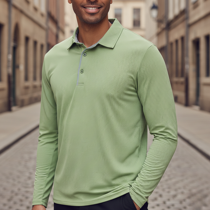 Men Textured Long Sleeve Polo Shirt
