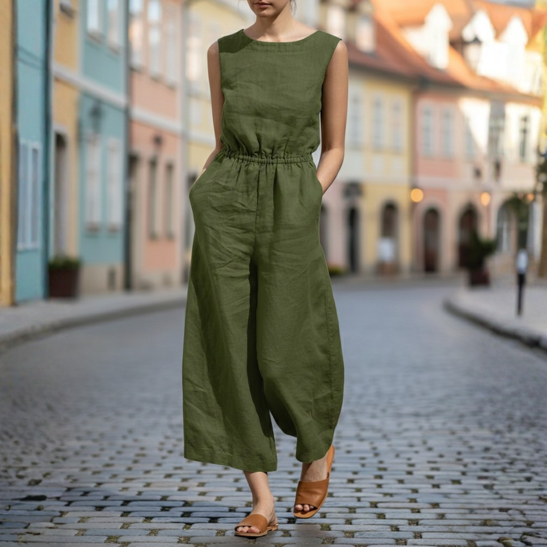 Jumpsuit Sleeveless Wide Leg Elastic Waist Women