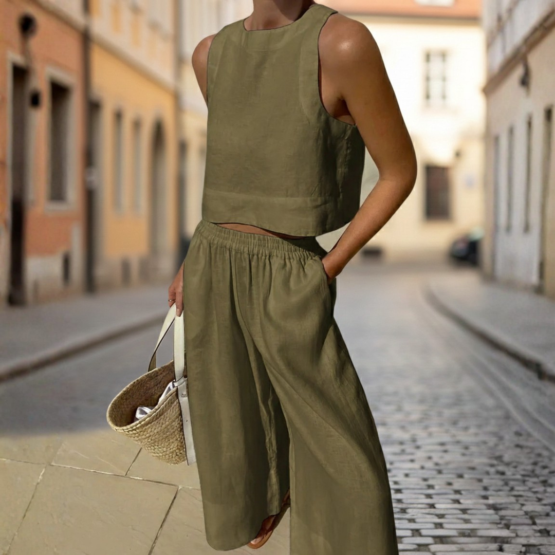 Two Piece Set Crop Top Wide Leg Pants Sleeveless Women
