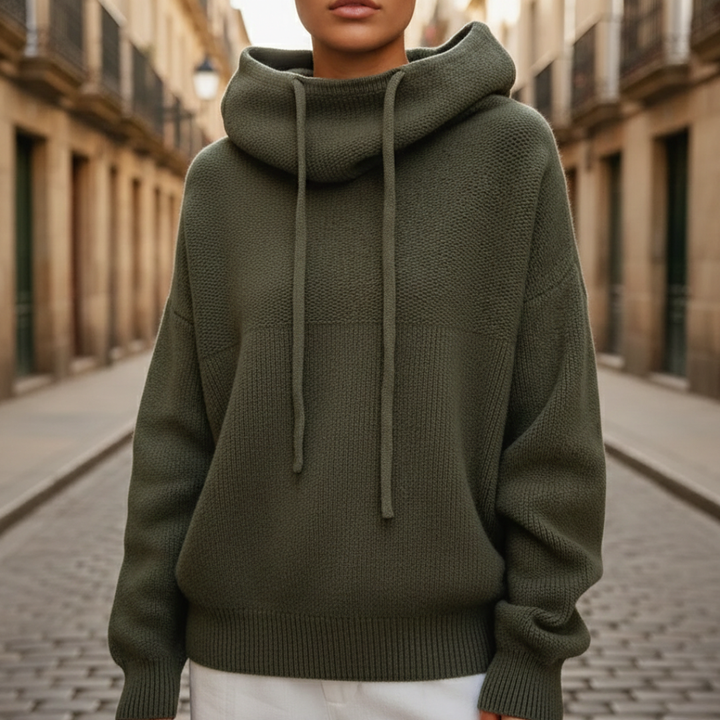 Pull à capuche tricoté à cordon côtelé surdimensionné pour femmes
