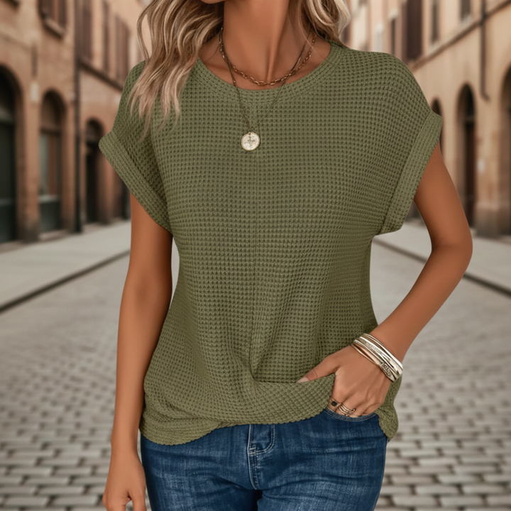 Short Sleeve Top Tummy Tucking Waffle Knit Womens