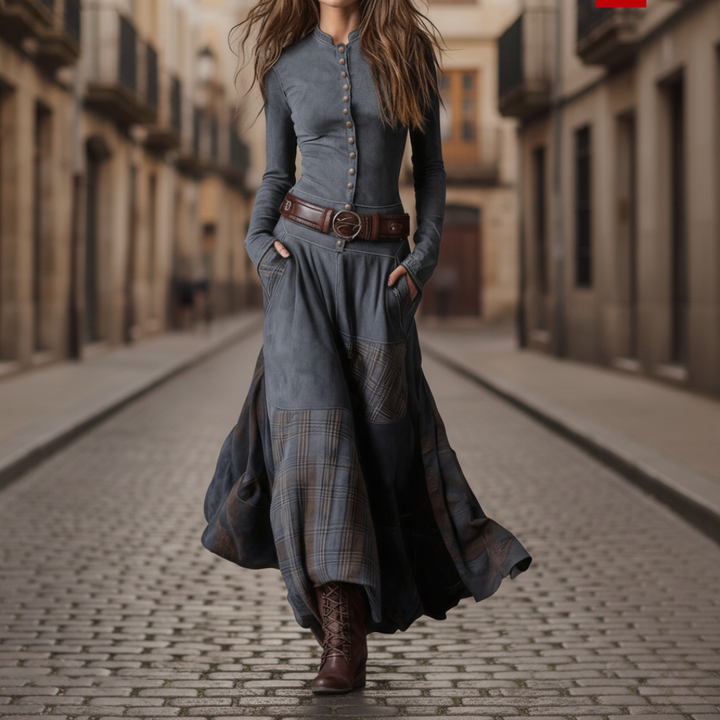 Women’s Long Dress in Mixed Fabric