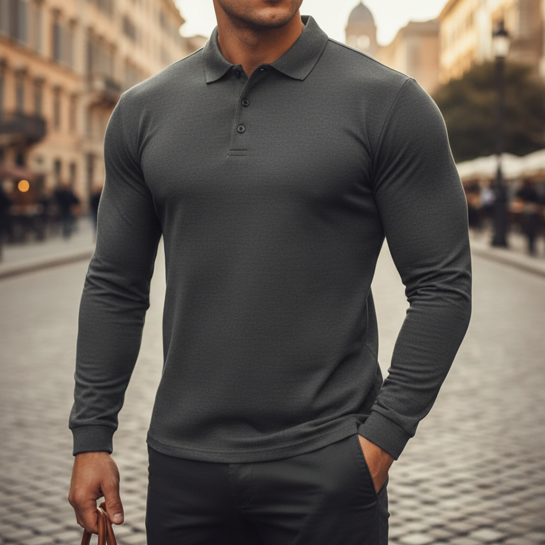 Camiseta de hombre con cuello tipo polo y mangas largas acanaladas