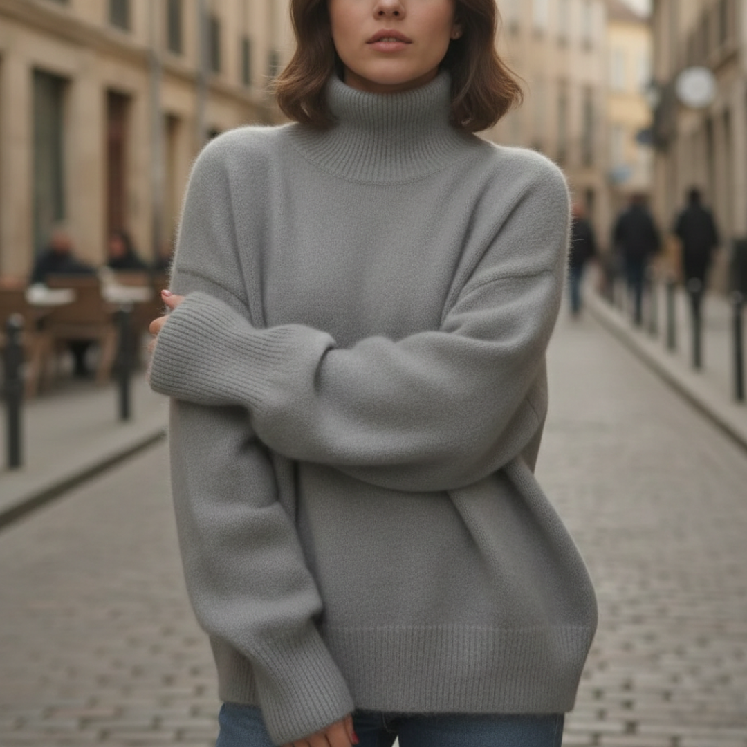 Suéter de cuello alto tejido oversize para mujer invierno