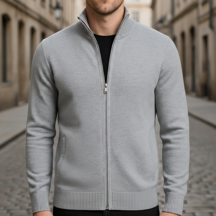 Cardigan Sweater Full Zip Ribbed Trim Mens