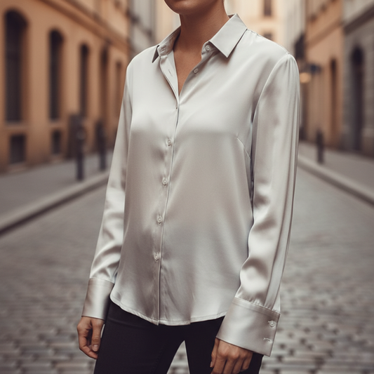 Chemisier long pour femme en satin à boutons devant