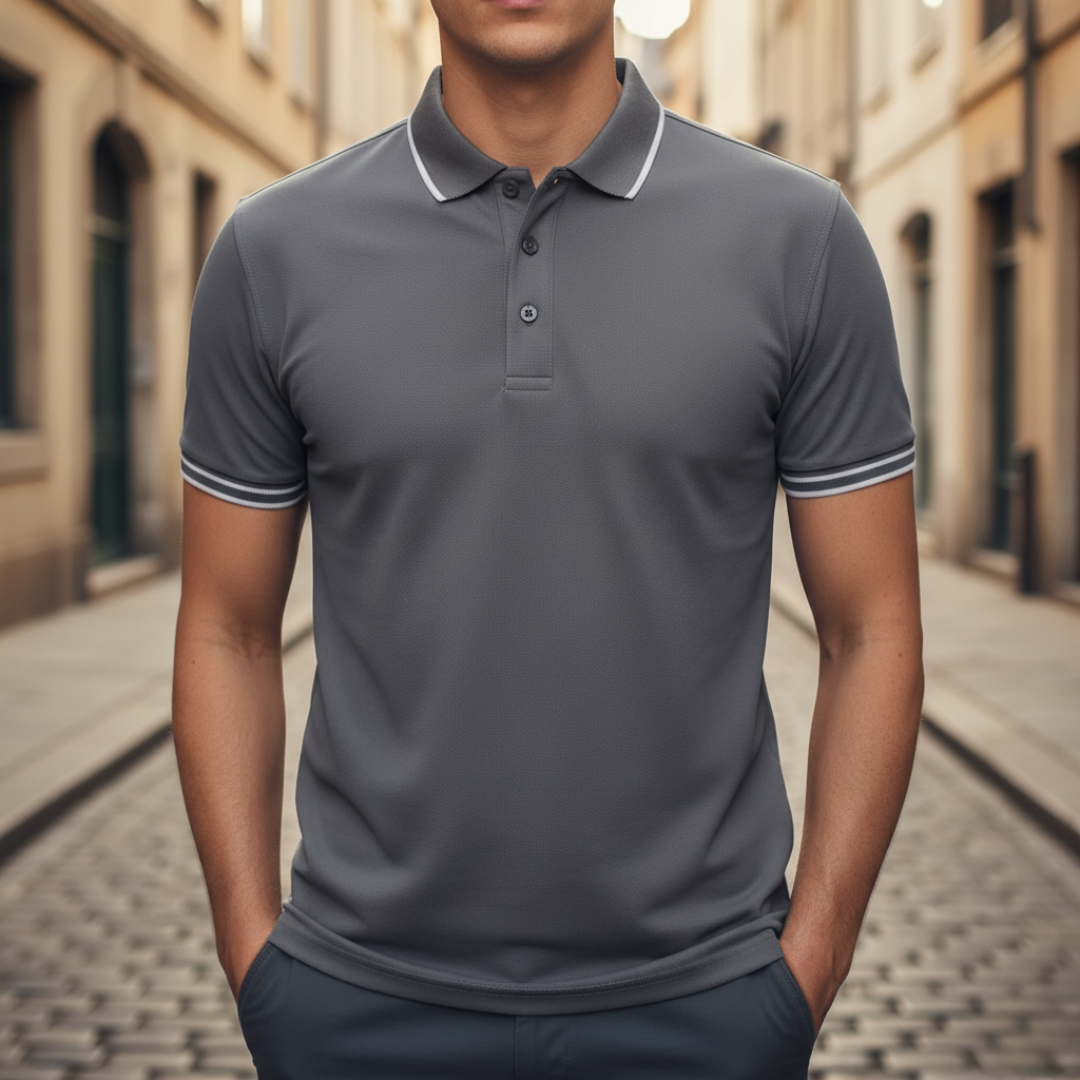 Camiseta tipo polo de manga corta con ribete para hombre