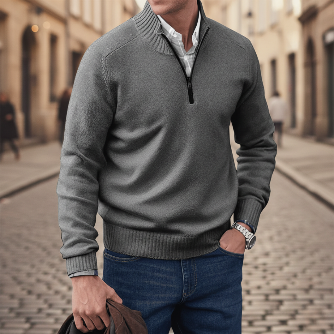 Pull pour homme à col montant zippé au quart