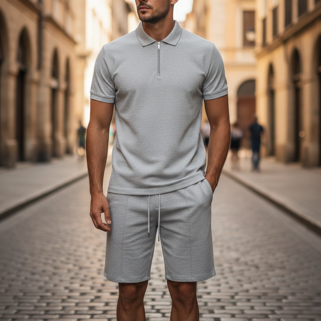 Conjunto de Polo y Pantalones Cortos para Hombre de Punto Texturizado