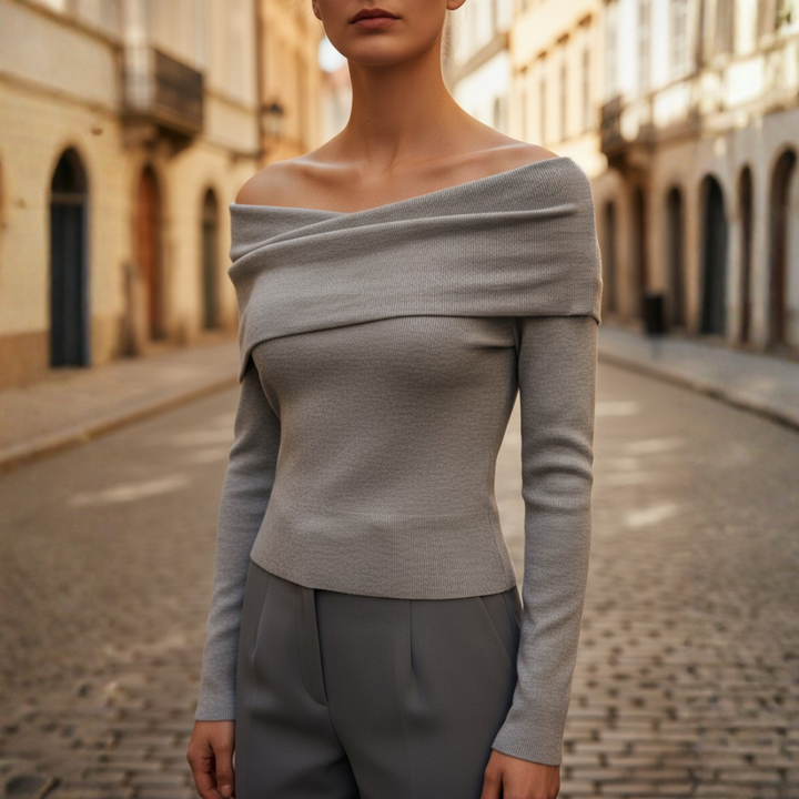 Knit Top Off Shoulder Long Sleeve Slim Fit Women