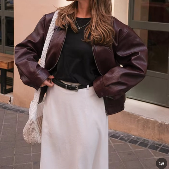 Chaqueta para mujer de cuero sintético estilo vintage – Prenda exterior casual