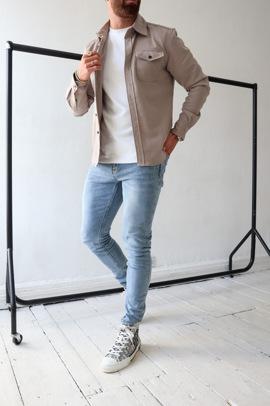 Chemise-overshirt homme à manches longues, boutonnée, poche poitrine, coupe régulière