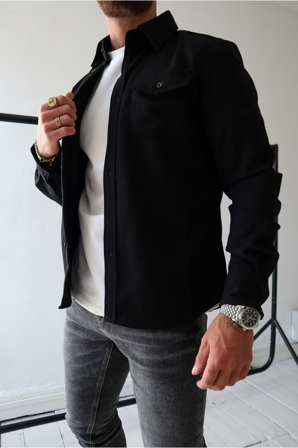 Chemise-overshirt homme à manches longues, boutonnée, poche poitrine, coupe régulière