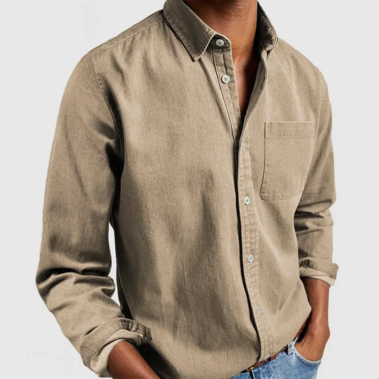 Camisa de chambray de algodón vintage para hombre