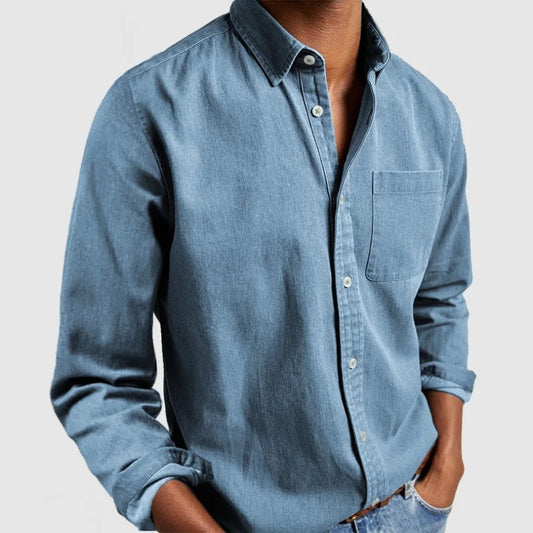 Camisa de chambray de algodón vintage para hombre